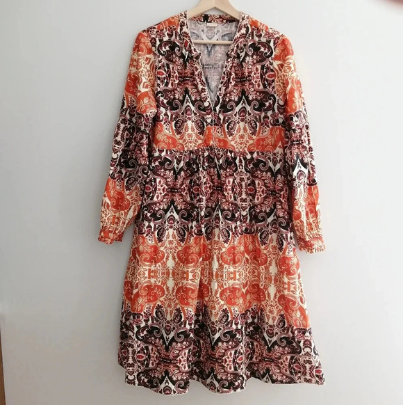 Agua Bendita for Anthropologie Elayna Cotton Midi Long Sleeve Dress Large Petite - Picture 5 of 17